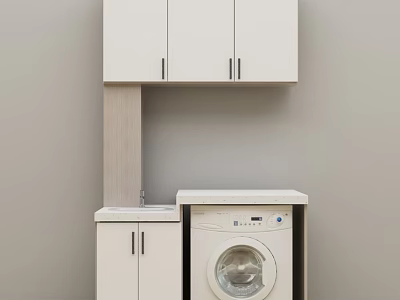 White Bathroom Vanity Cabinet With Upper Storage And Washing Machine Integration 3d model
