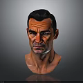 3D Model of Male Character Head With Realistic Facial Features And Gray Gradient Background
