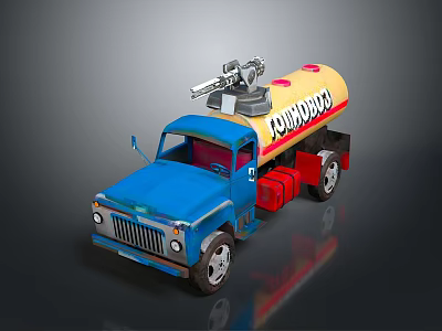 Cartoon KOMBATTAN Tank Truck With Blue Cab Yellow Tank And Silver Top Device 3d model