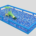 Colorful Kids Ball Pit Enclosure With Green Slide And Blue White Balls