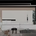 Modern Living Room Interior Design With White Sofa Black Accent Wall Large Windows And Floor Lamp
