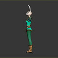 Rabbit Character In Green Blue Outfit With Pink Ears And Open Arms Pose