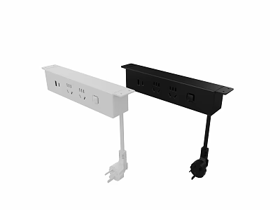 White and Black Power Strips With Multiple Outlets And Plug Cords 3d model