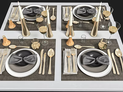 Elegant Modern Tableware Set With Gold Cutlery Plates Glasses And Candles For Dining Table 3d model