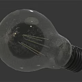 Transparent Light Bulb With Visible Filament And Textured Surface On Gray Background