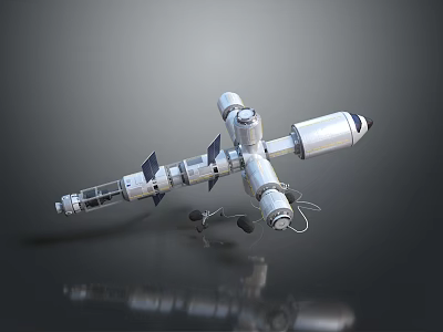 Space Station Model With Silver Metallic Cylindrical Modules And Connecting Panels 3d model