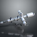 Space Station Model With Silver Metallic Cylindrical Modules And Connecting Panels