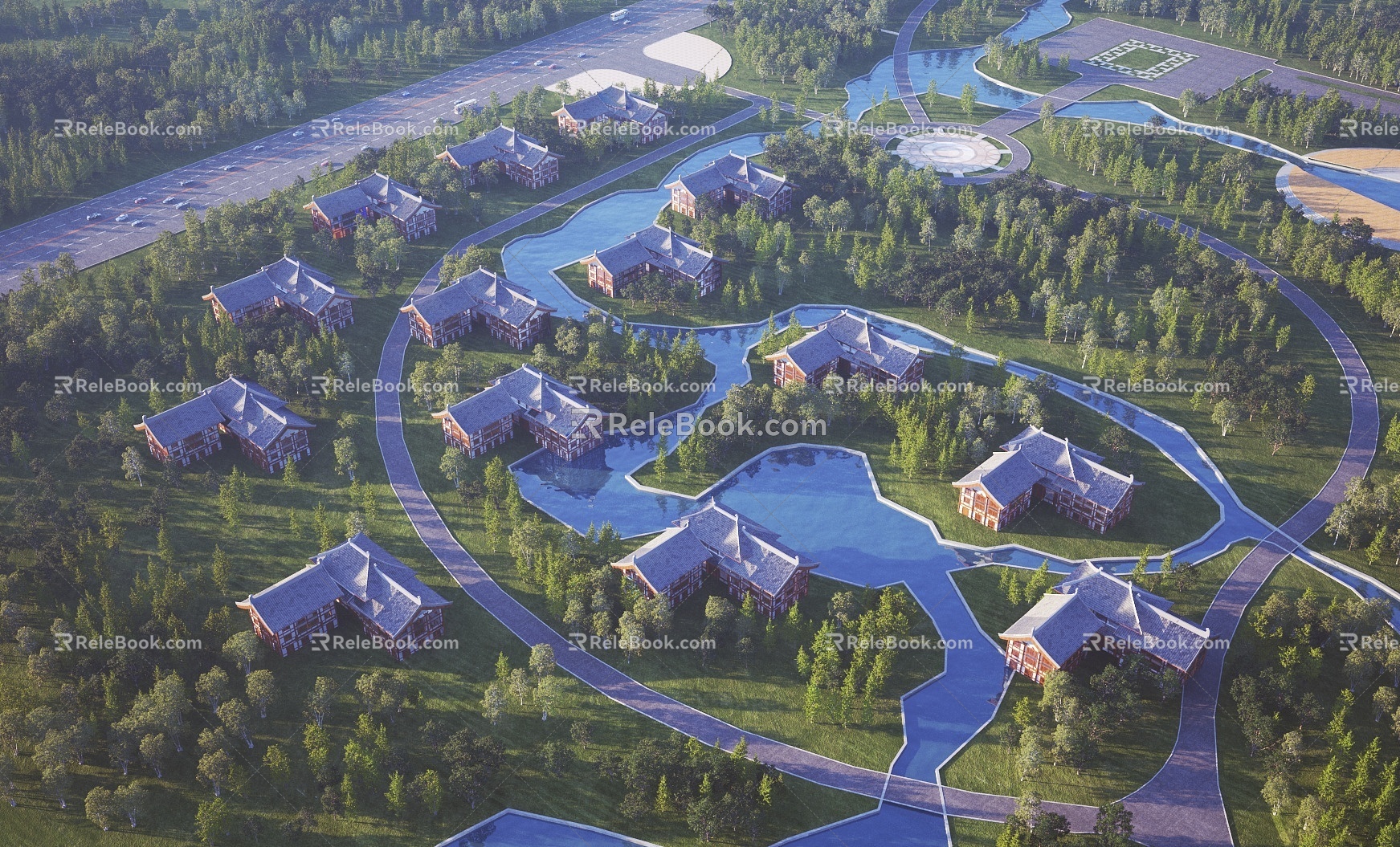 Bird's-eye view of new Chinese villa architecture 3d model