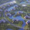 Bird's-eye view of new Chinese villa architecture 3d model