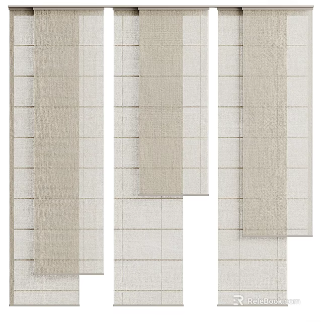 Minimalist Beige Textured Linen Curtain Hanging As Elegant Window Treatment 3d model 