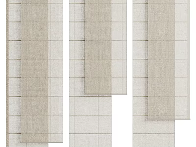 Minimalist Beige Textured Linen Curtain Hanging As Elegant Window Treatment 3d model