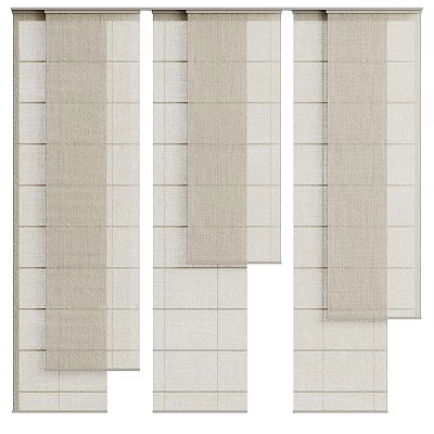 Minimalist Beige Textured Linen Curtain Hanging As Elegant Window Treatment 3d model