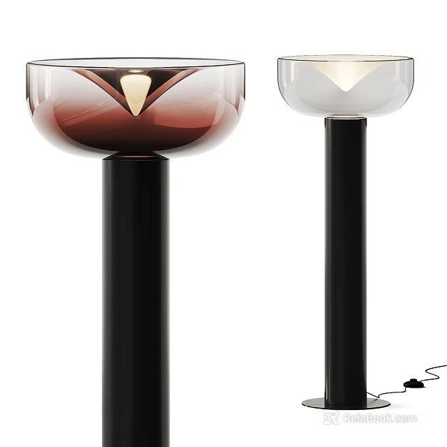 Modern Floor Lamp with Glass Shade Brown Transparent and Black Stand Minimalist Design 3d model 