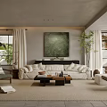Modern Living Room Interior With White Sofa Coffee Table Large Wall Art And Plant