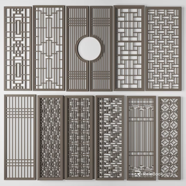 Various Room Dividers With Geometric Patterns And Circular Elements 3d model