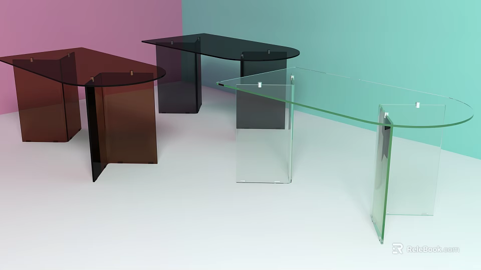 Modern Glass Dining Tables With Curved Tops In Brown Black Green Transparent Colors 3d model 