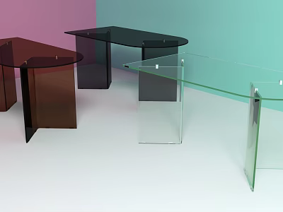 Modern Glass Dining Tables With Curved Tops In Brown Black Green Transparent Colors 3d model