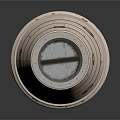Cylindrical Architectural Component With Ring Details And Rectangular Window On White Background