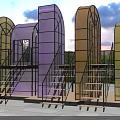 Modern Outdoor Playground Equipment With Colorful Glass Arch Structures Metal Frames And Stairs