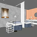 Modern SPA Sauna Interior With Gray Orange Walls White Flooring Massage Beds Lamps Stools Mirror