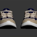 Lightweight Beige And Blue Running Shoes With Mesh Upper White Sole Lace Up Design