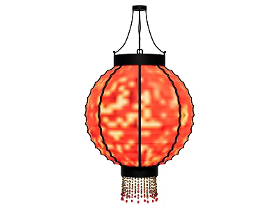 Traditional Red Round Paper Lantern With Decorative Tassels And Festive Design 3d model