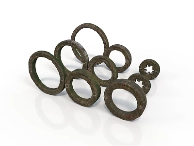Artistic Bronze Ring Sculptures With Textured Surfaces And Stacked Design 3d model