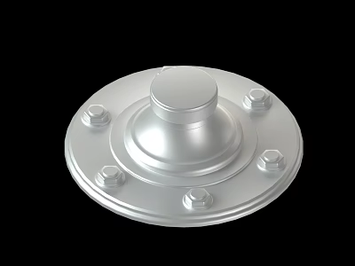Silver Circular Mechanical Flange With Central Raised Part And Peripheral Bolts 3d model