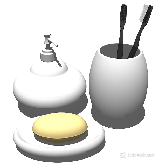 Simple White Bathroom Accessories Set With Soap Dispenser Toothbrush Holder And Soap Dish 3d model 