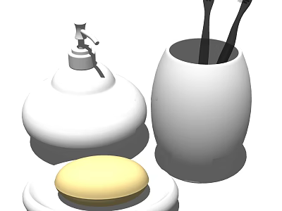 Simple White Bathroom Accessories Set With Soap Dispenser Toothbrush Holder And Soap Dish 3d model