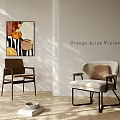 Elegant Single Chair Interior With Beige Fabric Wooden Frame Artwork And Natural Light