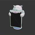 Cartoon Cat Phone Stand With White Body Pink Ears Black Screen And Colorful Base