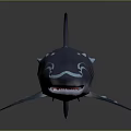 Blue And White Patterned Shark With Curved Lines Swimming In Deep Sea Water