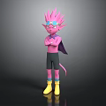 Pink Fantasy Creature Character With Spiked Hair Goggles Cape And Yellow Boots