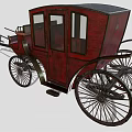 Vintage Horse Carriage With Red Body Black Roof And Wooden Wheels