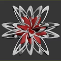Modern Flower Shaped Decorative Sculpture With Silver Metallic Petals And Red Center