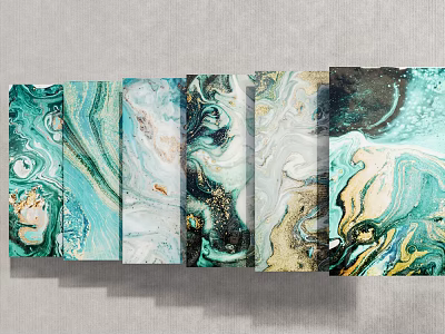 Ground Decor with Turquoise Fluid Paintings Featuring Marble Texture and Colorful Patterns Arranged in Row 3d model