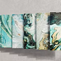 Ground Decor with Turquoise Fluid Paintings Featuring Marble Texture and Colorful Patterns Arranged in Row