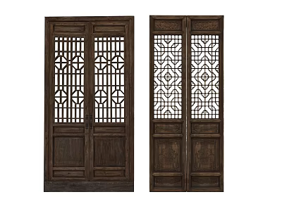 Traditional Chinese Wooden Doors With Intricate Carved Patterns And Lattice Designs 3d model