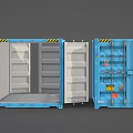 Industrial Equipment Blue Shipping Containers With Two Units Open Door Featuring Interior View
