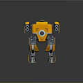 Yellow Mechanical Robot Character With Multiple Cannons Blue Eyes And Glowing Core 3d model