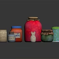 Kitchen Storage Furniture Colorful Glass Jars With Burlap Lids And Rabbit Decor