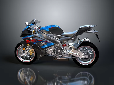 Sport Motorcycle Blue And Silver Sleek Aerodynamic Body Alloy Wheels And Sporty Seat Design 3d model