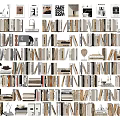 Stylish Books and Magazines Display with Wooden Shelves and Stacked Arrangement