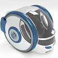 Futuristic White And Blue Tech Helmet With Circular Design And Transparent Visor
