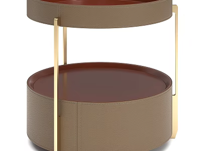Modern Two Tiered Coffee Table With Gold Frame And Brown Leather Trays 3d model