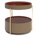 Modern Two Tiered Coffee Table With Gold Frame And Brown Leather Trays