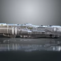 Futuristic Water Vessel Metallic Exterior Design With Complex Structure Engines Windows And Control Panels