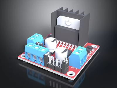 Computer Circuit Board Module With Blue Connectors White Capacitors Black Heatsink And Red Base 3d model