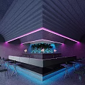 Modern Hotel Lobby With Stylish Purple Neon Lights And Sleek Integrated Bar Lounge Design